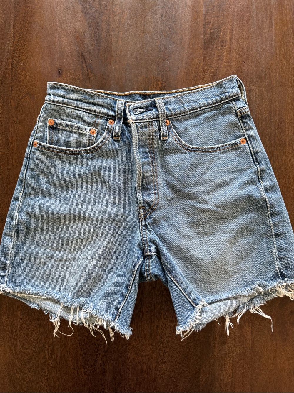 Levi's Light Blue Frayed Hem Denim Shorts